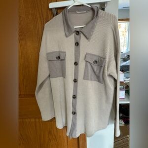 Reborn J Beige and Gray Button Down Shirt